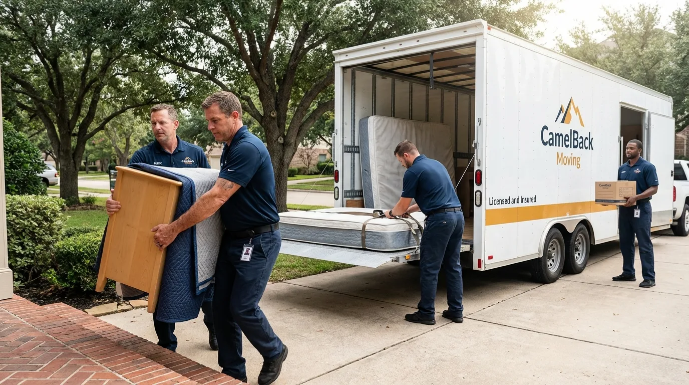 Crew loading residential truck for cross-state move from Stoughton, MA